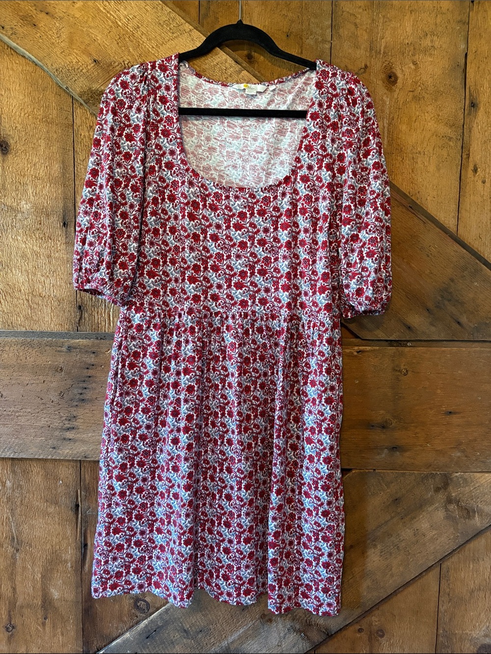 Boden Red and White Floral Scoop-Neck Mini Dress